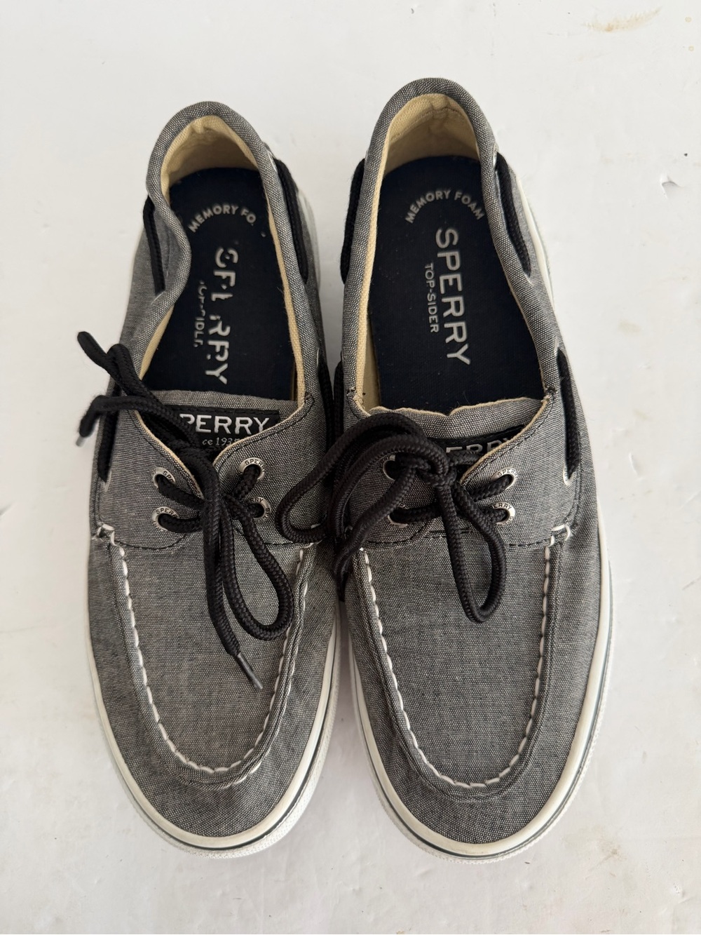 Sperry Men’s Charcoal Canvas Boat Shoes with Black Laces